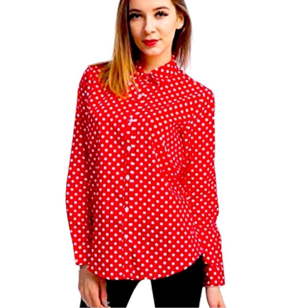 Crown & Ivy Red With White Design Cotton Blouse